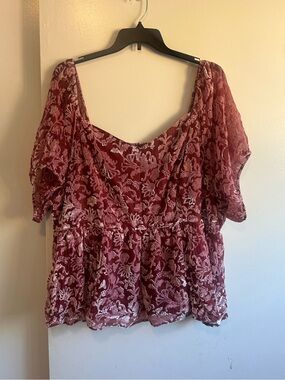 torrid Dusty Rose Floral Velvet Burnout Peplum Top Chic Boho
